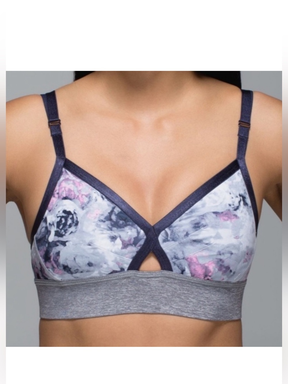 lululemon athletica Heather Gray & Navy Floral Light Support Sports Bra